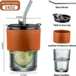 Premium 14oz Glass Tumbler with Straw - Image 6
