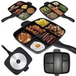 Cook eggs, meat, pancakes and vegetables together in one non-stick pan. Five separate sections make complete meals easier with less cleanup.